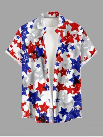 Plus Size Patriotic American Flag Stars Print Buttons Pocket Shirt For Men - WHITE - 6XL
