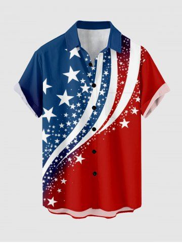 Plus Size Patriotic American Flag Colorblock Print Buttons Pocket Shirt For Men - BLUE - 6XL