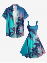 Coconut Tree Ombre Sky Print Plus Size Matching Hawaii Beach Outfit For Couples -  