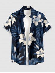 Hibiscus Flower Leaf Print Buttons Pocket Hawaii Shirt For Men -  