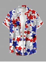 Patriotic American Flag Stars Print Buttons Pocket Shirt For Men -  