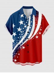 Patriotic American Flag Colorblock Print Buttons Pocket Shirt For Men -  