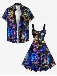 Galaxy Duck Astronaut Stars Planet Print Plus Size Matching Hawaii Beach Outfit For Couples -  
