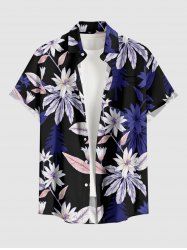 Men's Flower Leaf Print Hawaii Button Pocket Shirt -  