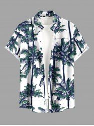 Plus Size Coconut Tree Print Hawaii Button Pocket Shirt For Men -  