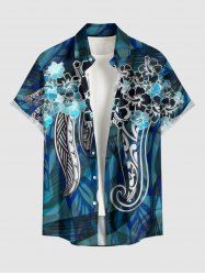 Plus Size Hibiscus Flowers Leaf Print Buttons Pocket Hawaii Shirt For Men -  
