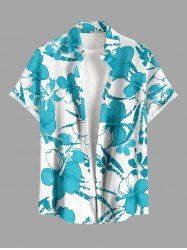 Hibiscus Flowers Leaf Print Buttons Pocket Hawaii Shirt For Men -  