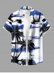 Coconut Tree Sea Print Hawaii Button Pocket Shirt For Men - Bleu 4XL