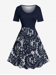 Plus Size Paisley Floral Lace 3D Print Hawaii Vintage Dress -  