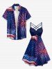 Plus Size Patriotic American Flag Fireflame Print Ruched Crisscross Strappy A Line Cami Dress -  