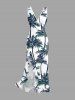 Coconut Tree Print Hawaii Ruffles Split Dress -  