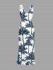 Coconut Tree Print Hawaii Ruffles Split Dress -  