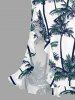 Coconut Tree Print Hawaii Ruffles Split Dress -  
