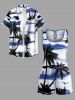 Coconut Tree Sea Print Hawaii Drawstring Pocket Romper -  