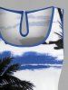 Coconut Tree Sea Print Hawaii Drawstring Pocket Romper -  