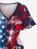 Patriotic American Flag Letter Print Split Pocket A Line Midi Dress - Bleu 6X