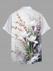 Flower Plant Branch Print Hawaii Button Pocket Shirt For Men -  