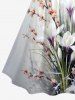 Flower Plant Branch Print Hawaii Ruched Crisscross Strappy A Line Cami Dress - Pourpre  6X