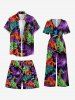 Tropical Leaf Flower Print Hawaii Drawstring Beach Shorts For Men - Noir 5XL