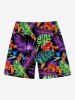 Tropical Leaf Flower Print Hawaii Drawstring Beach Shorts For Men - Noir 5XL