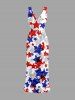 Patriotic American Flag Stars Print Ruffles Split Surplice Dress -  