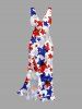 Patriotic American Flag Stars Print Ruffles Split Surplice Dress -  