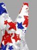 Patriotic American Flag Stars Print Ruffles Split Surplice Dress -  