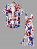 Patriotic American Flag Stars Print Ruffles Split Surplice Dress -  