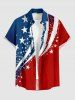 Patriotic American Flag Colorblock Print Buttons Pocket Shirt For Men -  
