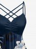 Hibiscus Flower Leaf Print Ruched Lattice Crisscross Straps Hawaii Dress -  