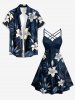 Hibiscus Flower Leaf Print Ruched Lattice Crisscross Straps Hawaii Dress -  