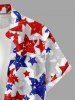 Patriotic American Flag Stars Print Buttons Pocket Shirt For Men -  
