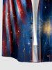 Patriotic American Flag Fireworks Oil Painting Print Buttons Pocket Shirt For Men -  