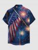 Patriotic American Flag Fireworks Oil Painting Print Buttons Pocket Shirt For Men -  