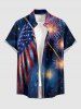Patriotic American Flag Fireworks Oil Painting Print Buttons Pocket Shirt For Men -  