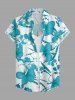 Women Hibiscus Flowers Tropical Leaf Print Buttons Pocket Hawaii Shirt -  