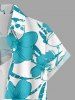 Women Hibiscus Flowers Tropical Leaf Print Buttons Pocket Hawaii Shirt -  