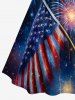 Patriotic American Flag Fireworks Oil Painting Print Ruched Lattice Crisscross Straps Dress -  