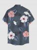 Plus Size Hibiscus Flowers Tropical Leaf Print Buttons Pocket Hawaii Shirt For Men -  