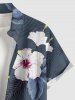 Plus Size Hibiscus Flowers Tropical Leaf Print Buttons Pocket Hawaii Shirt For Men -  