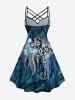 Plus Size Hibiscus Flowers Leaf Print Ruched Lattice Crisscross Straps Hawaii Dress -  