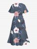 Plus Size Hibiscus Flowers Tropical Leaf Print Split Hawaii Midi Dress -  