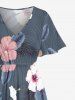 Plus Size Hibiscus Flowers Tropical Leaf Print Split Hawaii Midi Dress -  