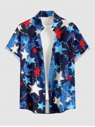 Patriotic American Flag Print Button Pocket Shirt For Men -  
