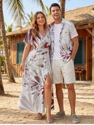 Tropical Leaf Print Matching Hawaii Beach Outfit For Couples - Rouge 