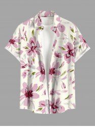 Plus Size Flowers Leaf Print Buttons Pocket Hawaii Shirt For Men -  