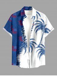 Men's Patriotic American Flag Coconut Tree Colorblock Print Buttons Pocket Shirt -  