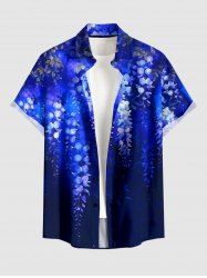 Flowers Leaf Ombre Print Buttons Pocket Hawaii Shirt For Men -  