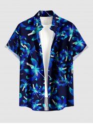 Plus Size Flowers Print Buttons Pocket Hawaii Shirt For Men - Bleu 5XL