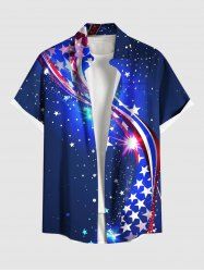Plus Size Patriotic American Flag Galaxy Print Buttons Pocket Shirt For Men - Bleu profond S